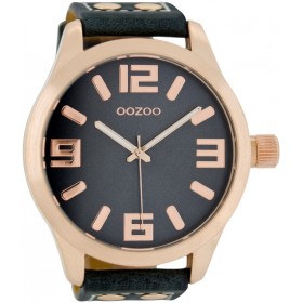 OOZOO Timepieces 51mm Rosegold Blue Leather Strap C1107